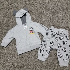 Disney Baby Mickey Mouse Hoodie Pant Set Gray Size 6-9 Months